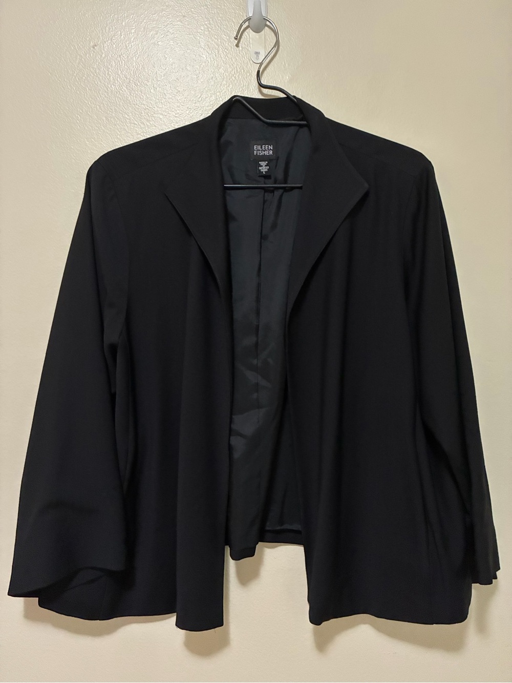 EILEEN FISHER Black Open-Front Wool  Blend Swing Jacket size large